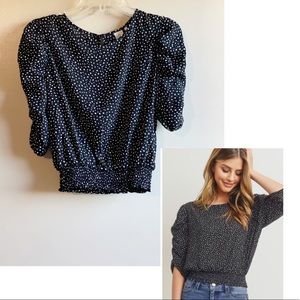 Paper Crane Smocked Band Puff 3/4” Sleeve Top